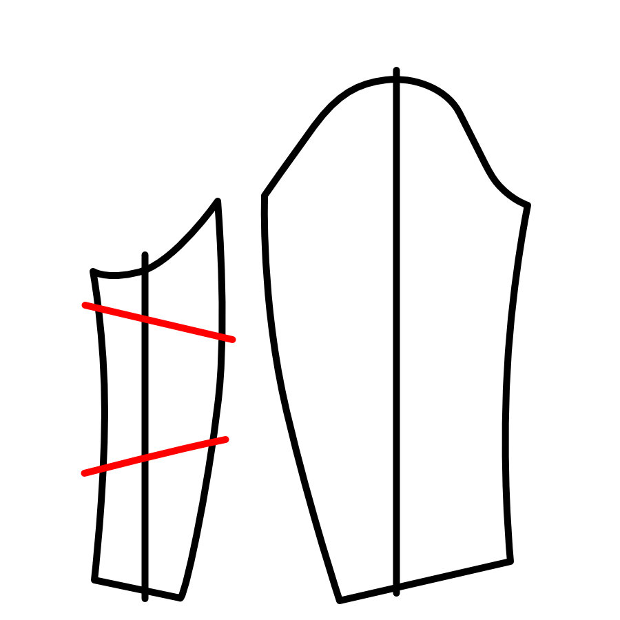 ４、内袖を分割して、それぞれを外袖に合体